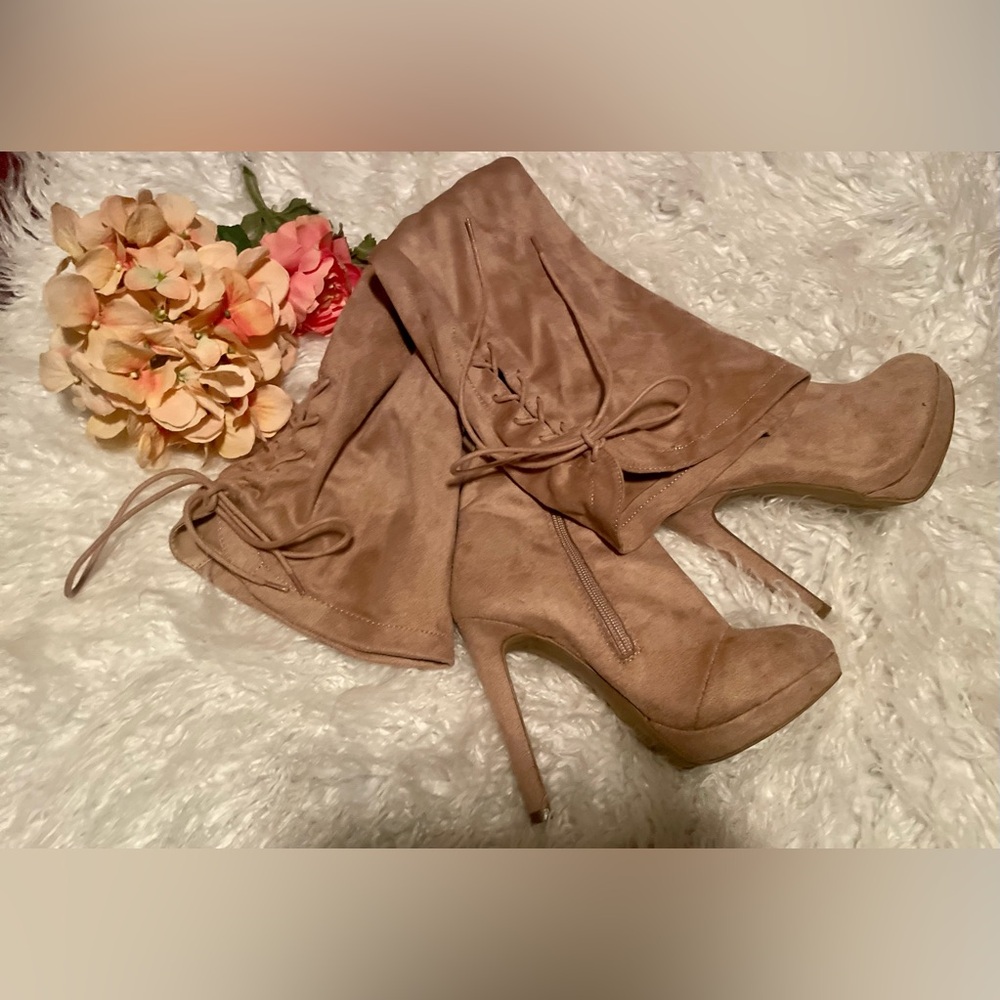 Nude Heeled Boots Size 6